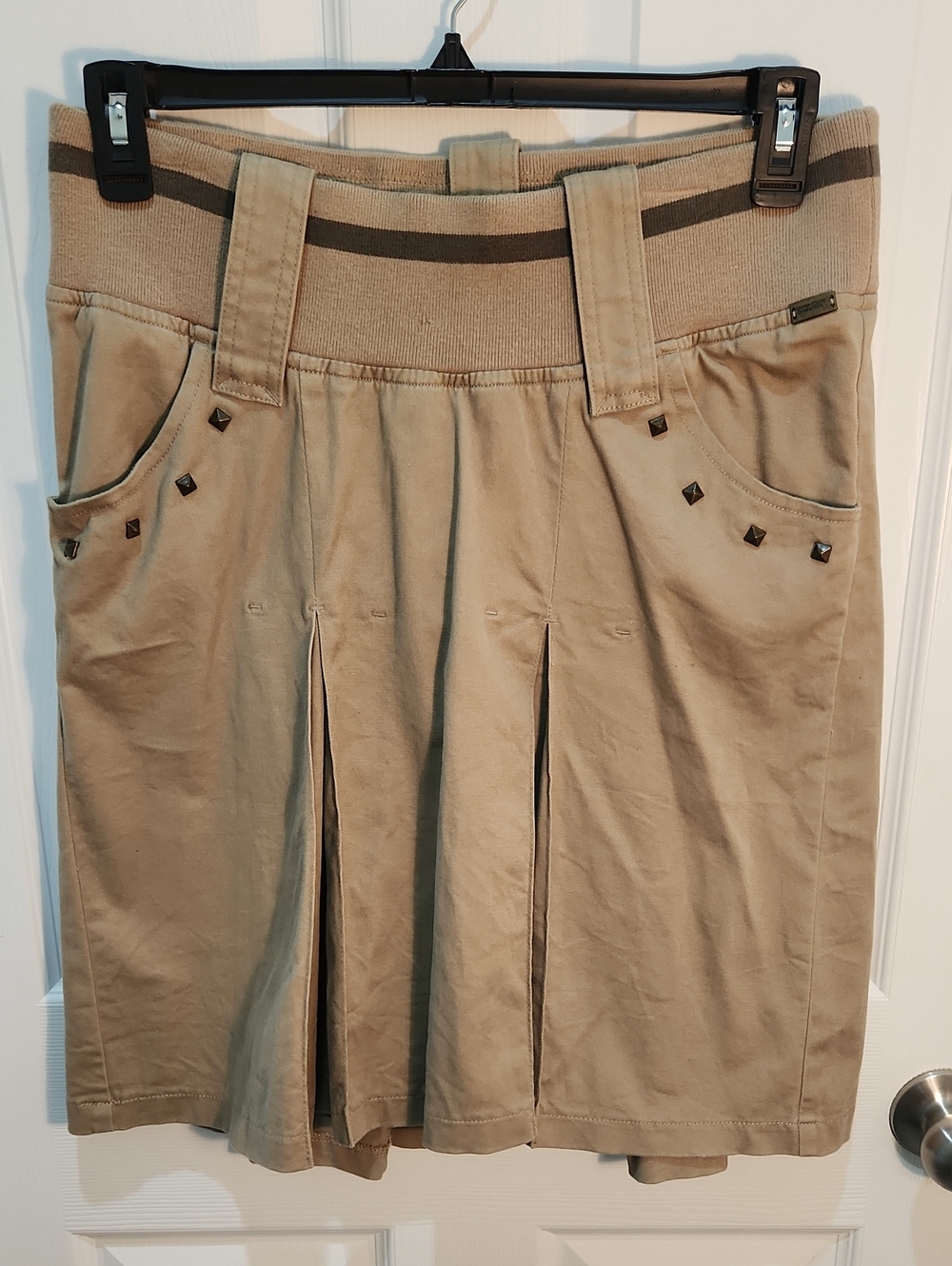 Y2K United Colors Of Benetton Beige Corduroy Skirt with Green Logo Tab